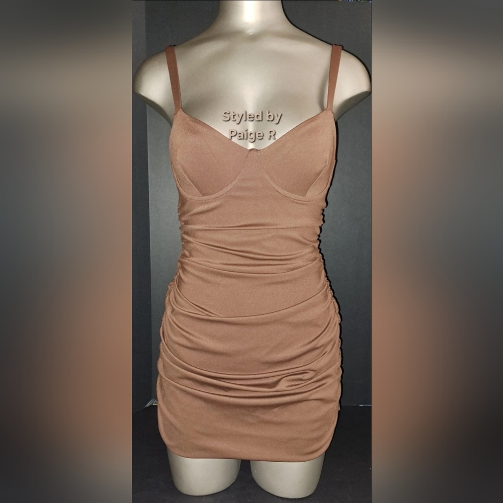 💕NWT SKIMS Sculpting Swim Ruched Underwire One Piece Swim Dress Brown COCOA S